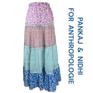 PANKAJ & NIDHI FOR ANTHROPOLOGIE Mixed Floral Print Maxi Skirt, Size S.